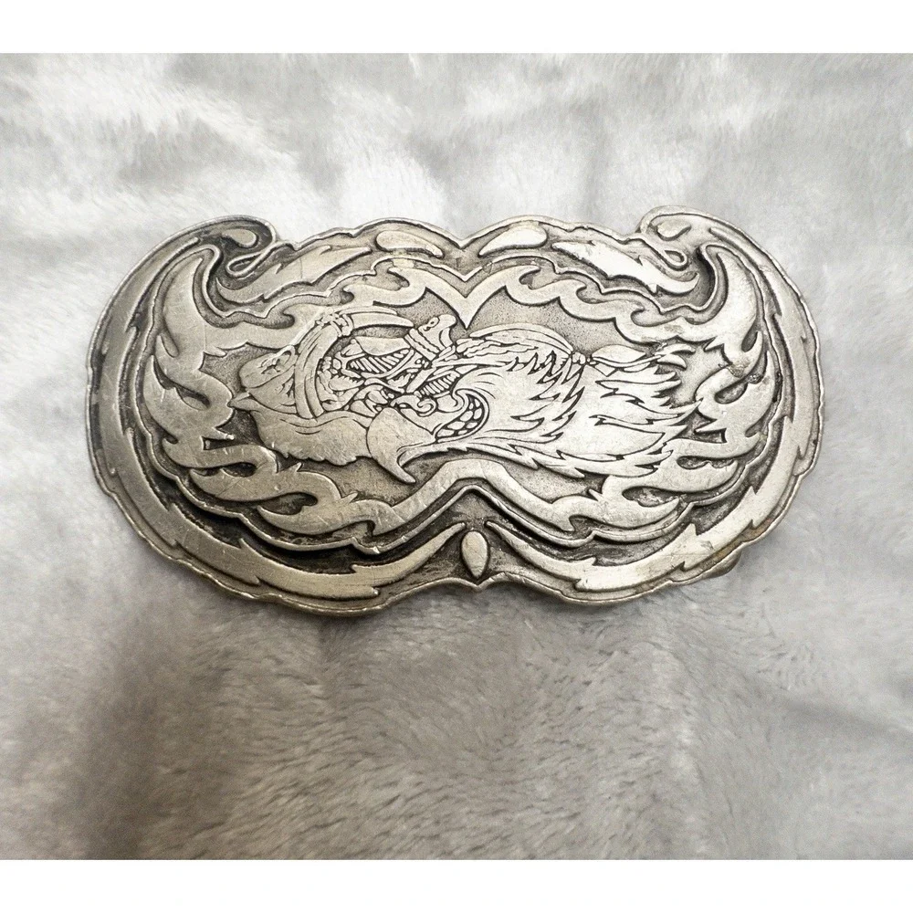 Vtg 1994 JEL Collection Silver Motorcycle HOG & Eagle Belt Buckle